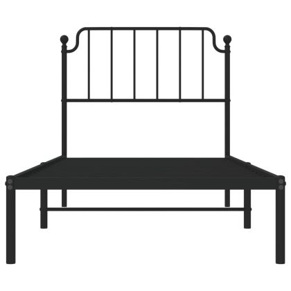 Метална рамка за легло с горна табла, черна, 90x190 см