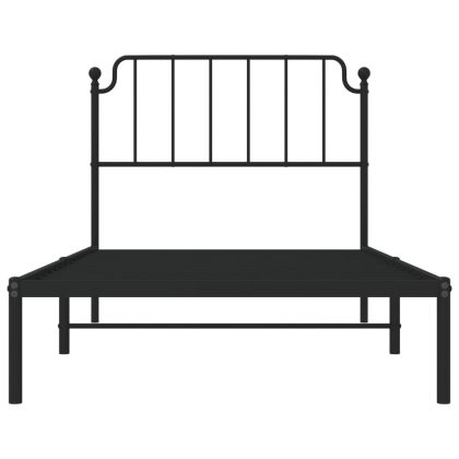 Метална рамка за легло с горна табла, черна, 100x200 см