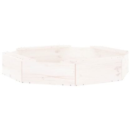 Пясъчник със седалки, бял, осмоъгълен, масивна дървесина бор