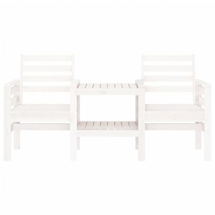 Градинска пейка с маса, 2-местна, бяла, бор масив