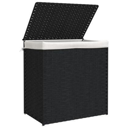 Кош за пране с 2 секции, черен, 53x35x57 см, полиратан