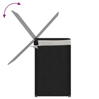 Кош за пране с 2 секции, черен, 53x35x57 см, полиратан