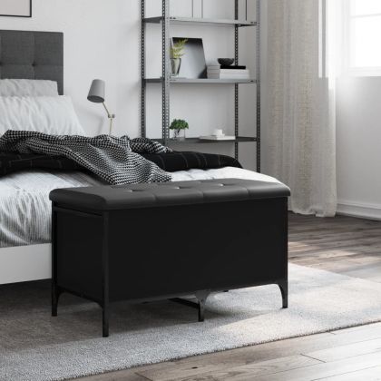 Пейка за съхранение, черна, 82x42x45 см, инженерно дърво