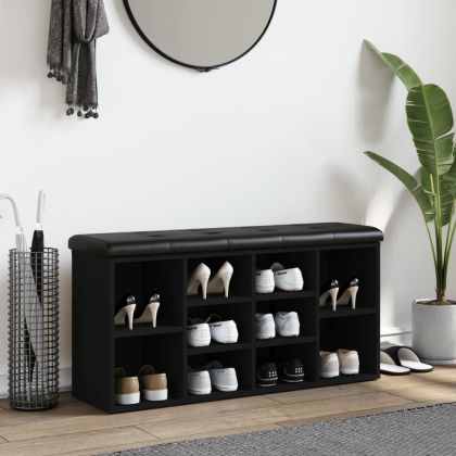 Пейка за обувки, черна, 102x32x50 см, инженерно дърво