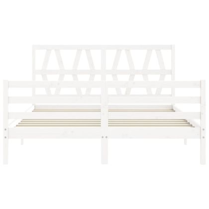 Рамка за легло с табла бяла King Size масивно дърво