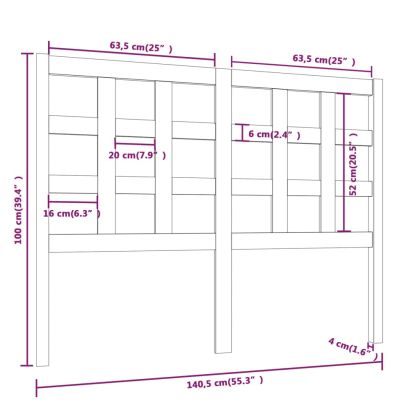 Горна табла за легло, бяла, 140,5x4x100 см, бор масив