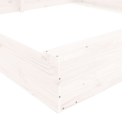 Пясъчник със седалки, бял, квадратен, масивна дървесина бор