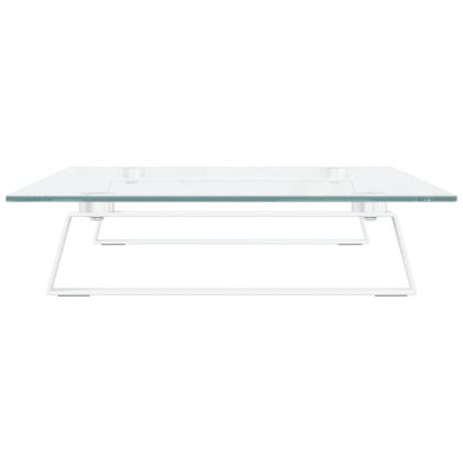 Стойка за монитор, бяла, 60x35x8 см, закалено стъкло и метал