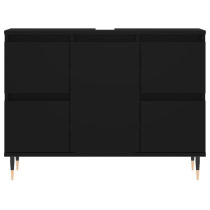 Шкаф за баня, черен, 80x33x60 см, инженерно дърво