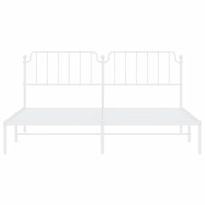 Метална рамка за легло с горна табла, бяла, 200x200 см