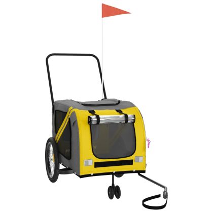 Ремарке за колело за любимци жълт и сив Оксфорд плат и желязо