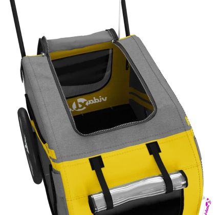 Ремарке за колело за любимци жълт и сив Оксфорд плат и желязо