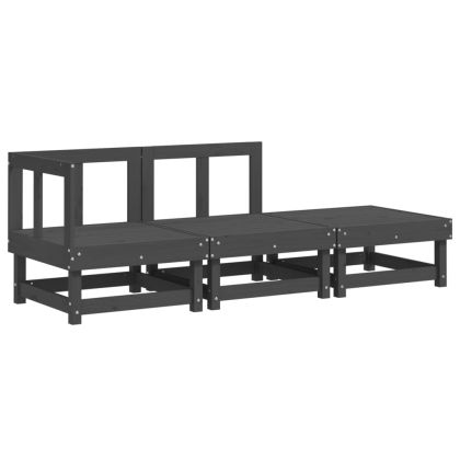 Градински лаундж комплект, 3 части, сив, бор масив