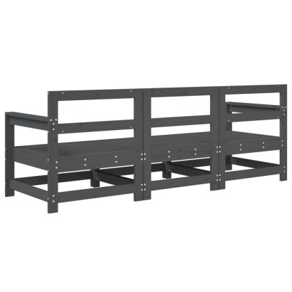 Градински лаундж комплект, 3 части, сив, бор масив