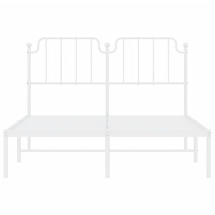Метална рамка за легло с горна табла, бяла, 135x190 см