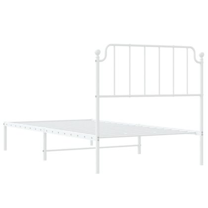 Метална рамка за легло с горна табла, бяла, 100x190 см