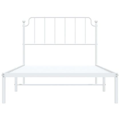 Метална рамка за легло с горна табла, бяла, 107x203 см
