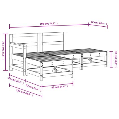 Градински лаундж комплект, 4 части, бял, бор масив