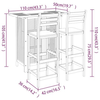 Градински бар комплект от 3 части, акация масив