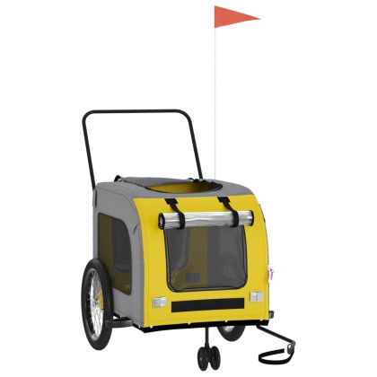 Ремарке за колело за любимци жълт и сив Оксфорд плат и желязо