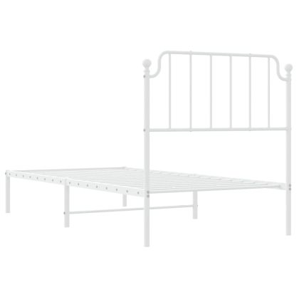 Метална рамка за легло с горна табла, бяла, 90x200 см