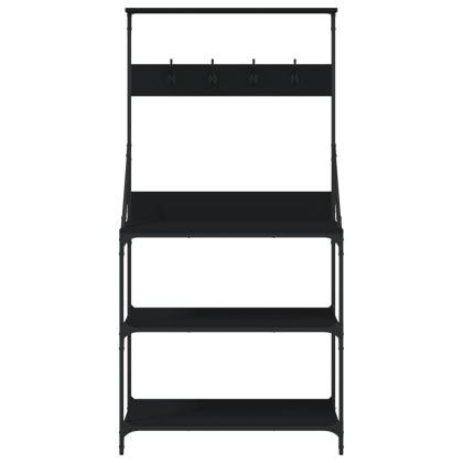 Стелаж за пекарна с куки, 4 нива, черен, инженерно дърво