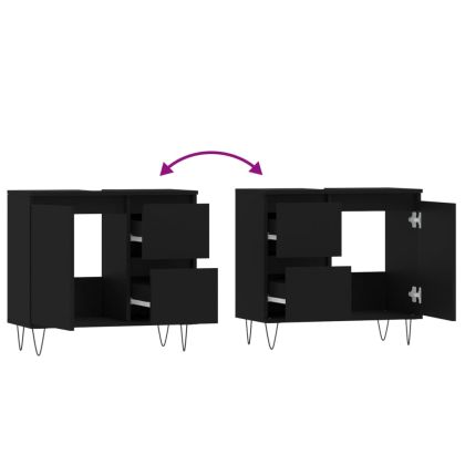 Шкаф за баня, черен, 65x33x60 см, инженерно дърво