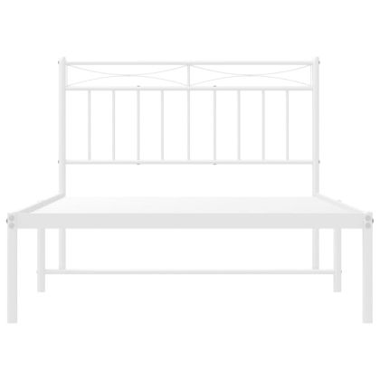 Метална рамка за легло с горна табла, бяла, 107x203 см