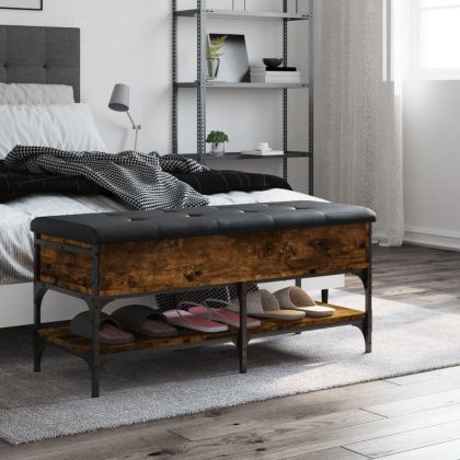 Пейка за обувки, опушен дъб, 102x42x45 см, инженерно дърво