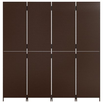 Параван за стая, 4 панела, кафяв, полиратан