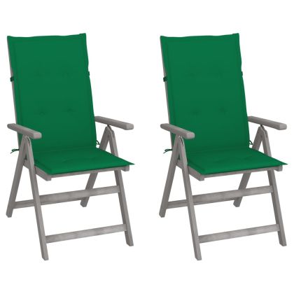 Градински накланящи се столове 2 бр с възглавници акация масив