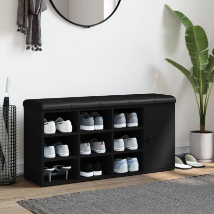 Пейка за обувки, черна, 102x32x50 см, инженерно дърво