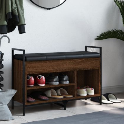 Пейка за обувки, кафяв дъб, 85,5x32x57,5 см, инженерно дърво