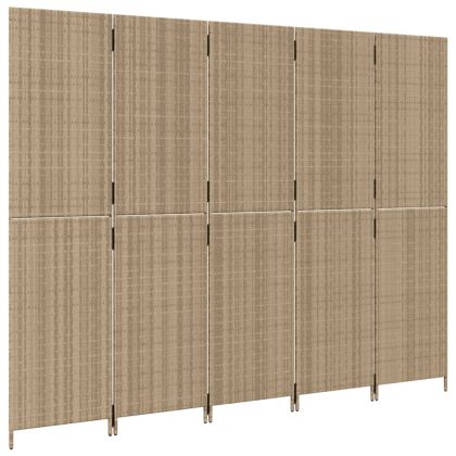 Параван за стая, 5 панела, бежов, полиратан