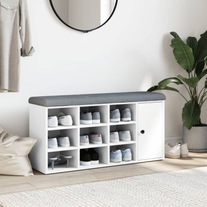 Пейка за обувки, бяла, 102x32x50 см, инженерно дърво