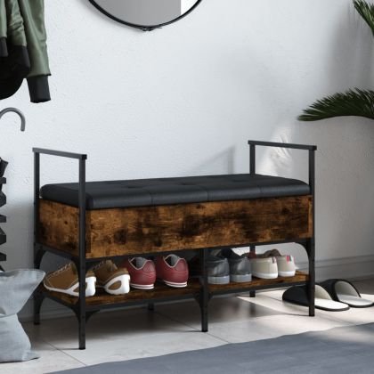 Пейка за обувки, опушен дъб, 85,5x42x57,5 см, инженерно дърво