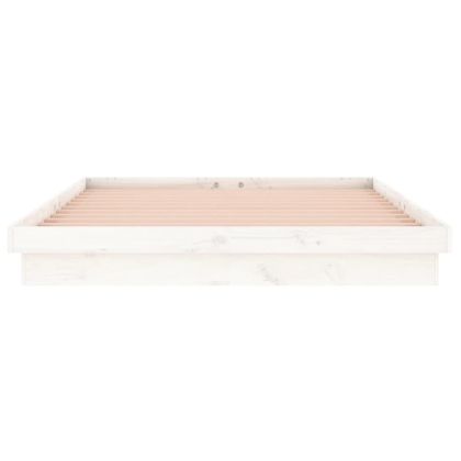 LED рамка за легло бяла 140x190 см масивно дърво