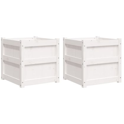 Градински сандъци, 2 бр, бели, борово дърво масив