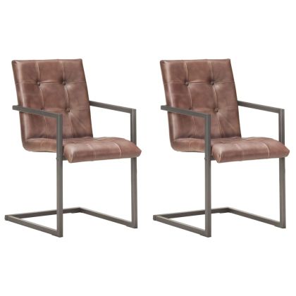 Конзолни трапезни столове 2 бр изтъркано кафяво естествена кожа