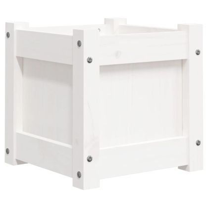 Градинска сандък, бял, 31x31x31 см, борово дърво масив