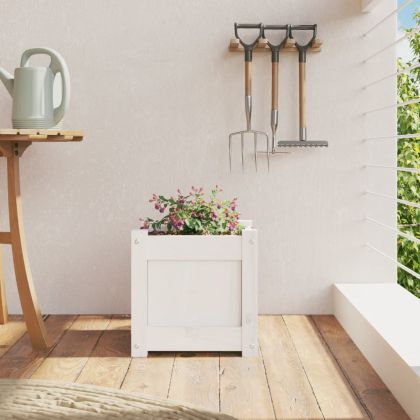 Градинска сандък, бял, 31x31x31 см, борово дърво масив