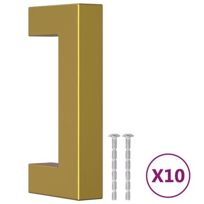 Дръжки за шкафове, 10 бр, златисти, 64 мм, неръждаема стомана