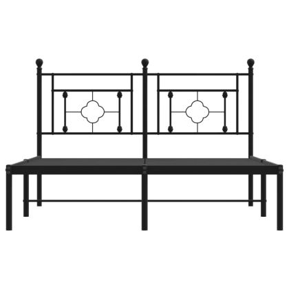 Метална рамка за легло с горна табла, черна, 135x190 см