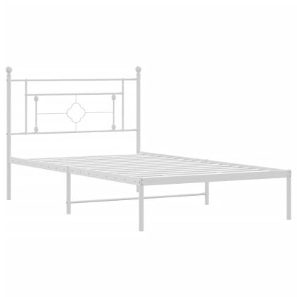 Метална рамка за легло с горна табла, бяла, 107x203 см