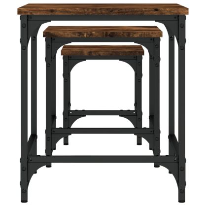 Стифиращи кафе маси, 3 бр, опушен дъб, инженерно дърво