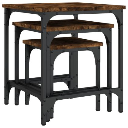 Стифиращи кафе маси, 3 бр, опушен дъб, инженерно дърво