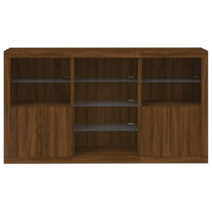 Сайдборд с LED светлини, кафяв дъб, 181,5x37x100 см