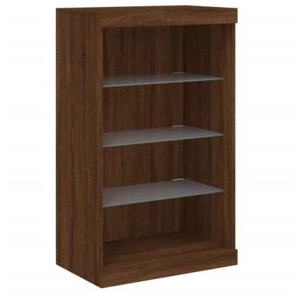 Сайдборд с LED светлини, кафяв дъб, 181,5x37x100 см