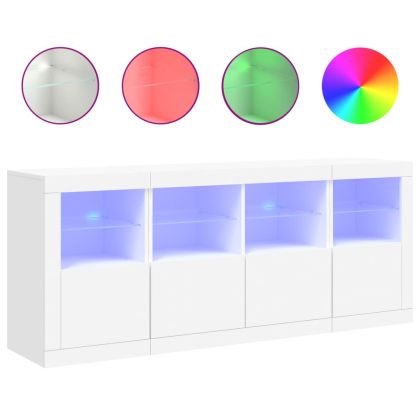 Сайдборд с LED светлини, бял, 163x37x67 см