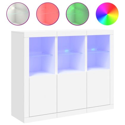 Сайдборди с LED осветление, 3 бр, бели, инженерно дърво